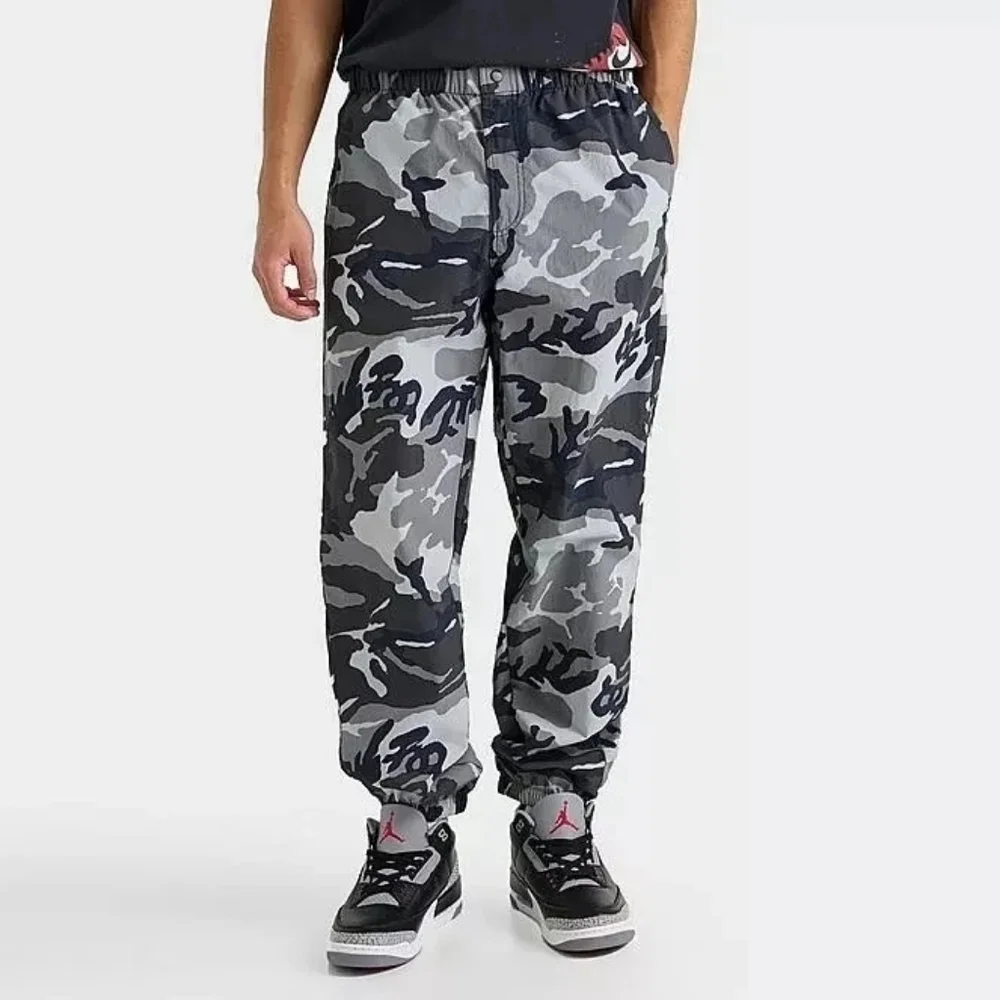 Nike Air Jordan MVP Camo Jogger Pants Mens Black Gray Woven FZ3529-010 Sz Medium